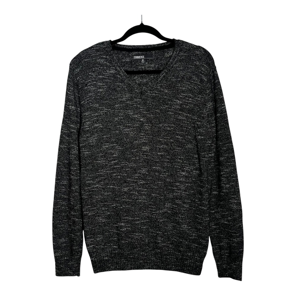 Commerce Mens VNeck Sweater Black White Marled Cotton Pullover Size M SYC7-1111V